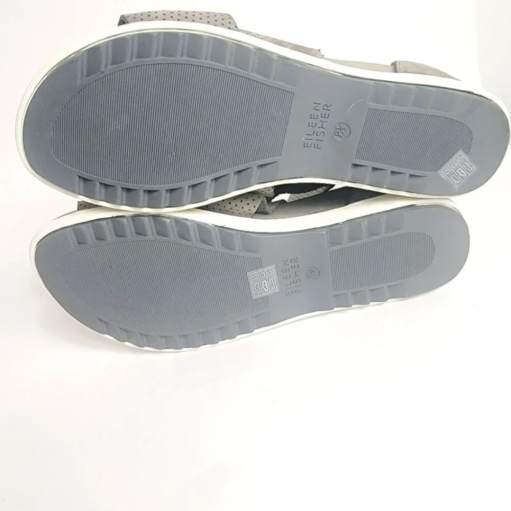 EILEEN FISHER Suede Perforated Sport Platform Sandal In Platinum Gray Size 8.5